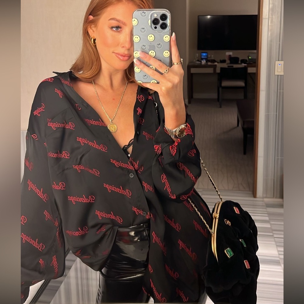 Balenciaga Black Shirt with Red Script Logo Print